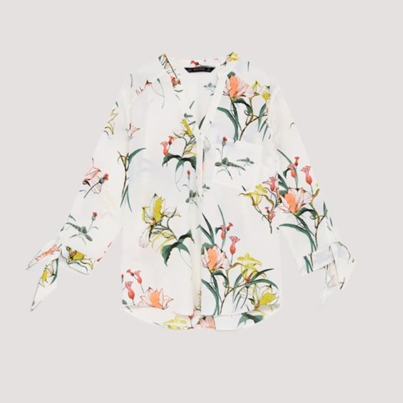 Zara Tops Zara Floral Blouse With Bows On Sleeve M Poshmark